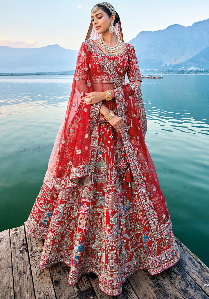 Maroon Silk & Art Silk Lehenga Choli with Heavy Thread Embroidery, Zari, and Sequins Work