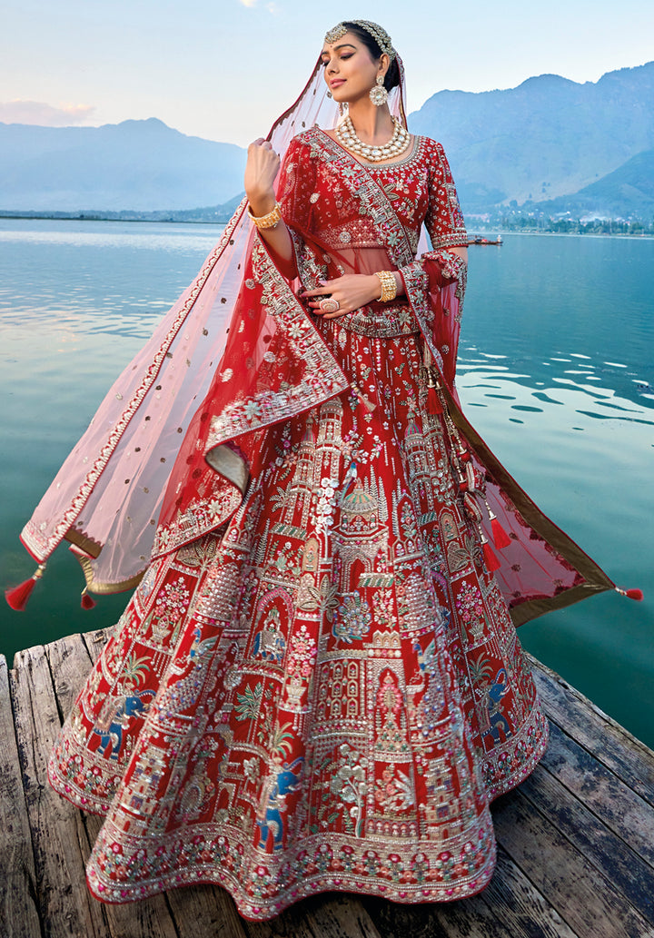 Maroon Silk & Art Silk Lehenga Choli with Heavy Thread Embroidery, Zari, and Sequins Work