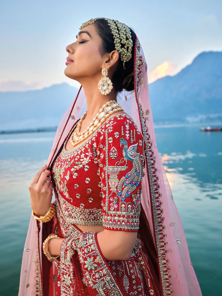 Maroon Silk & Art Silk Lehenga Choli with Heavy Thread Embroidery, Zari, and Sequins Work