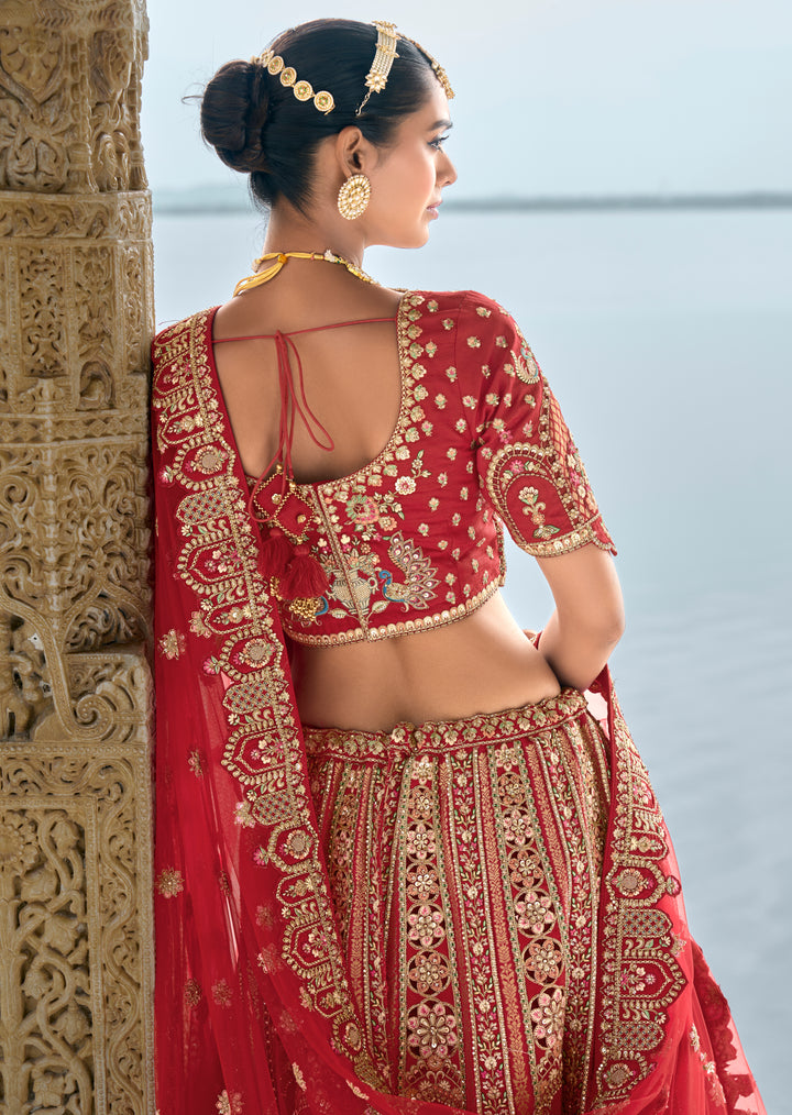 Maroon Silk & Art Silk Lehenga Choli with Heavy Thread Embroidery, Zari, and Sequins Work