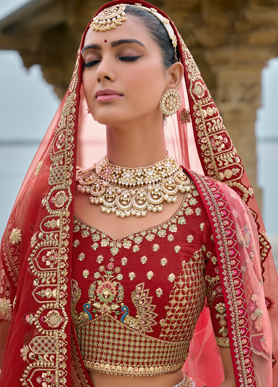 Maroon Silk & Art Silk Lehenga Choli with Heavy Thread Embroidery, Zari, and Sequins Work