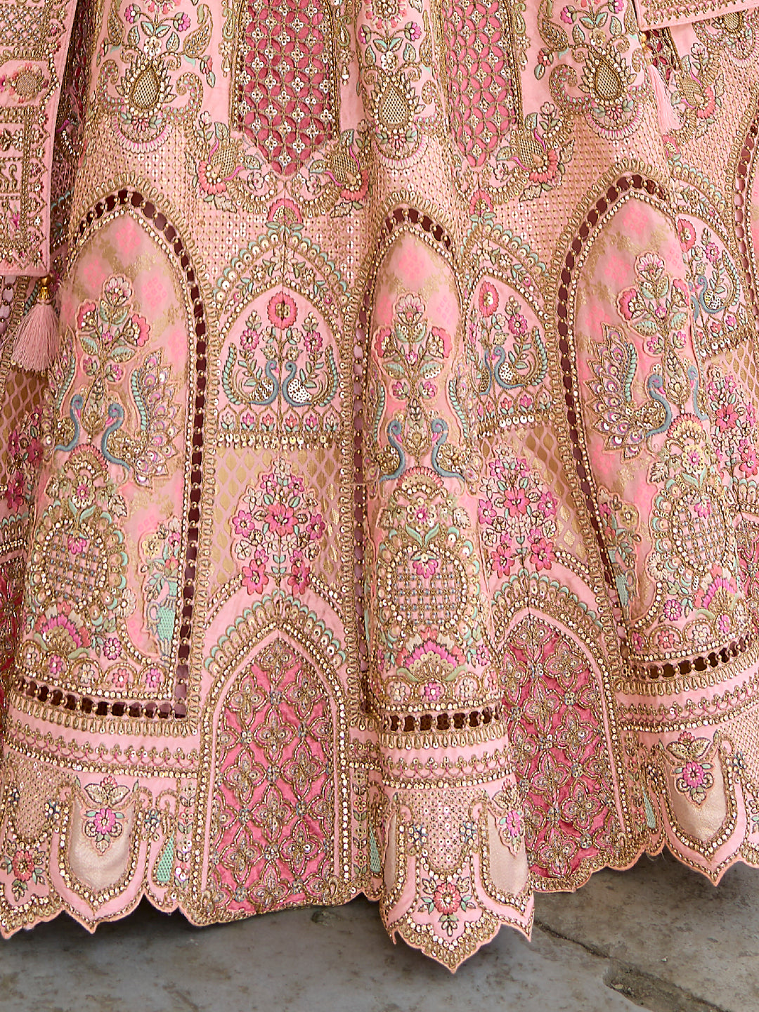 Baby Pink Silk & Art Silk Lehenga Choli with Heavy Thread Embroidery, Zari, and Sequins Work