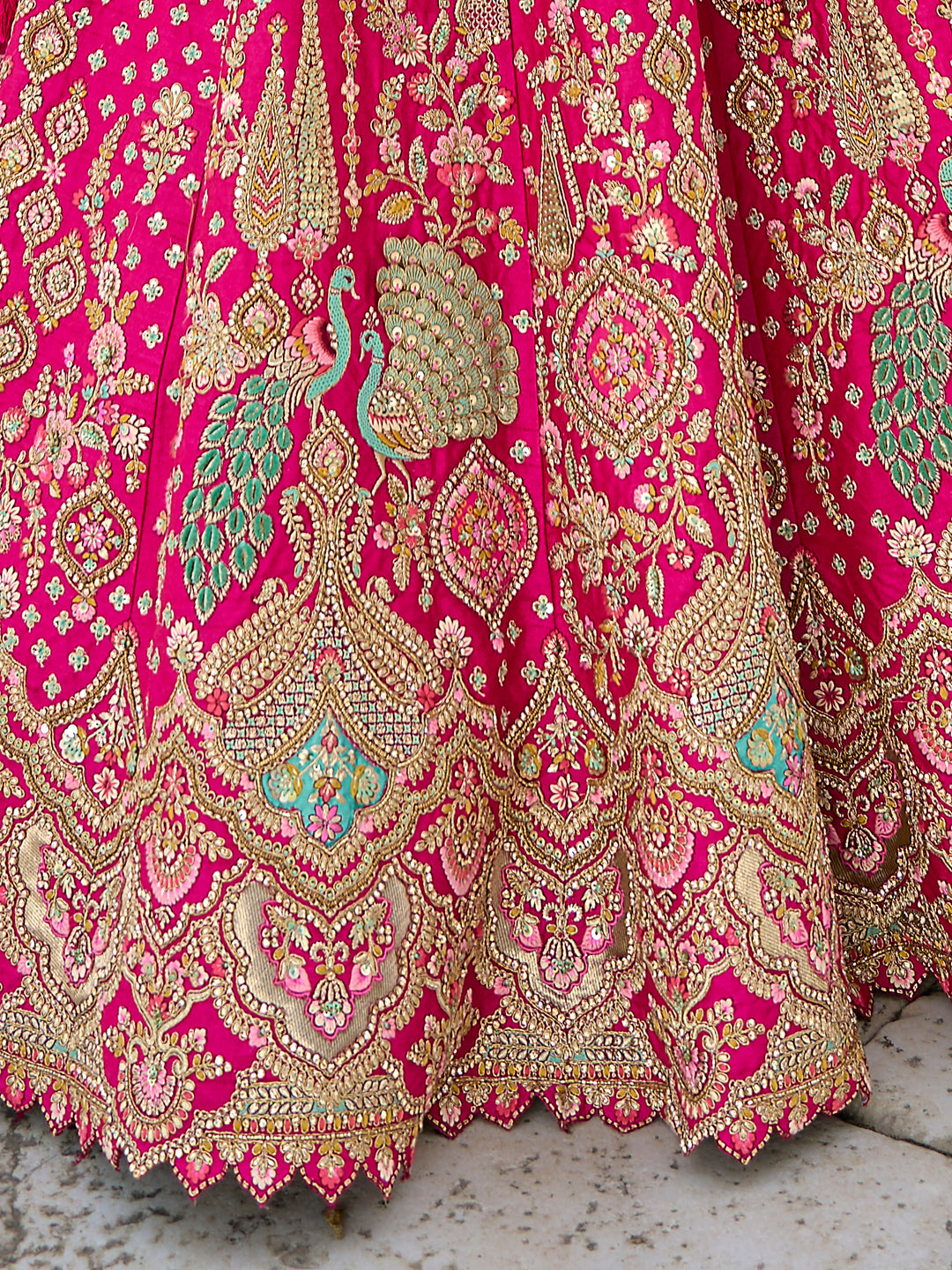 Rani Pink Silk & Art Silk Lehenga Choli with Heavy Thread Embroidery, Zari, and Sequins Work