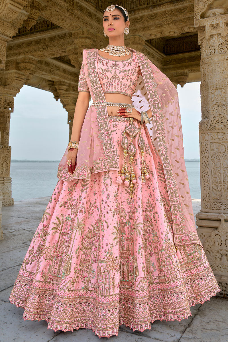 Art Silk Bridal Lehenga Choli | Traditional Zari & Sequins Work