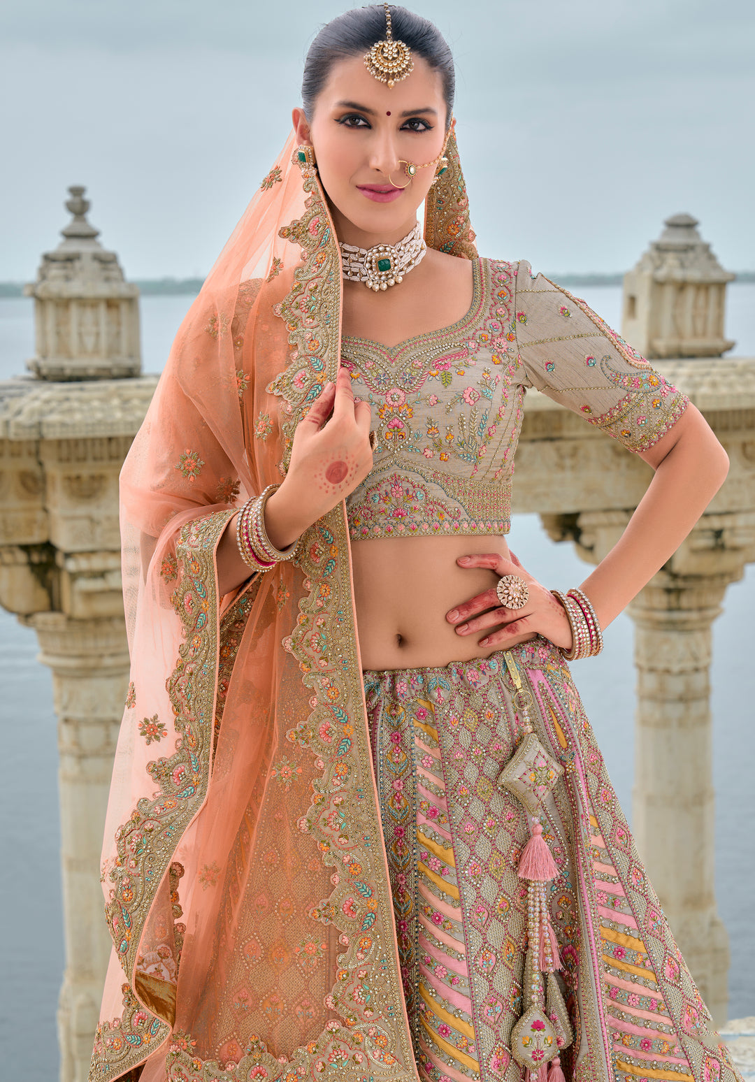 Multicolor Silk & Art Silk Lehenga Choli with Heavy Thread Embroidery, Zari, and Sequins Work