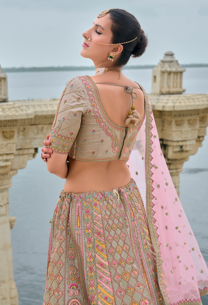 Multicolor Silk & Art Silk Lehenga Choli with Heavy Thread Embroidery, Zari, and Sequins Work