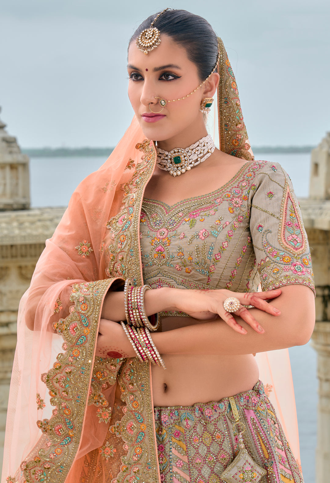 Multicolor Silk & Art Silk Lehenga Choli with Heavy Thread Embroidery, Zari, and Sequins Work