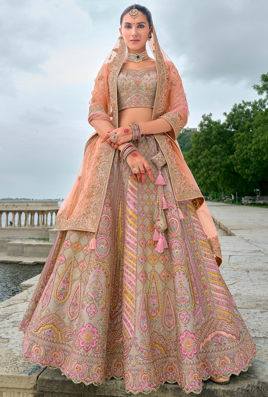 Multicolor Silk & Art Silk Lehenga Choli with Heavy Thread Embroidery, Zari, and Sequins Work