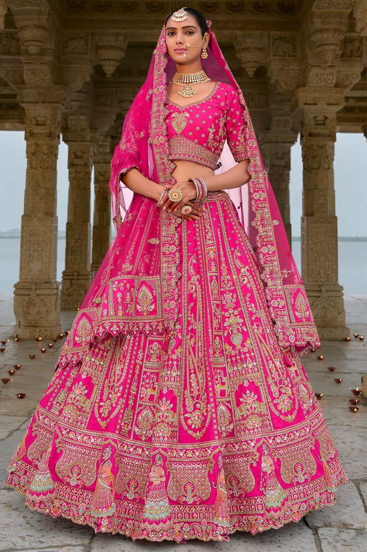 Silk & Art Silk Lehenga Choli with Heavy Embroidery, Zari & Sequins Work – Available in Rani Pink and Red