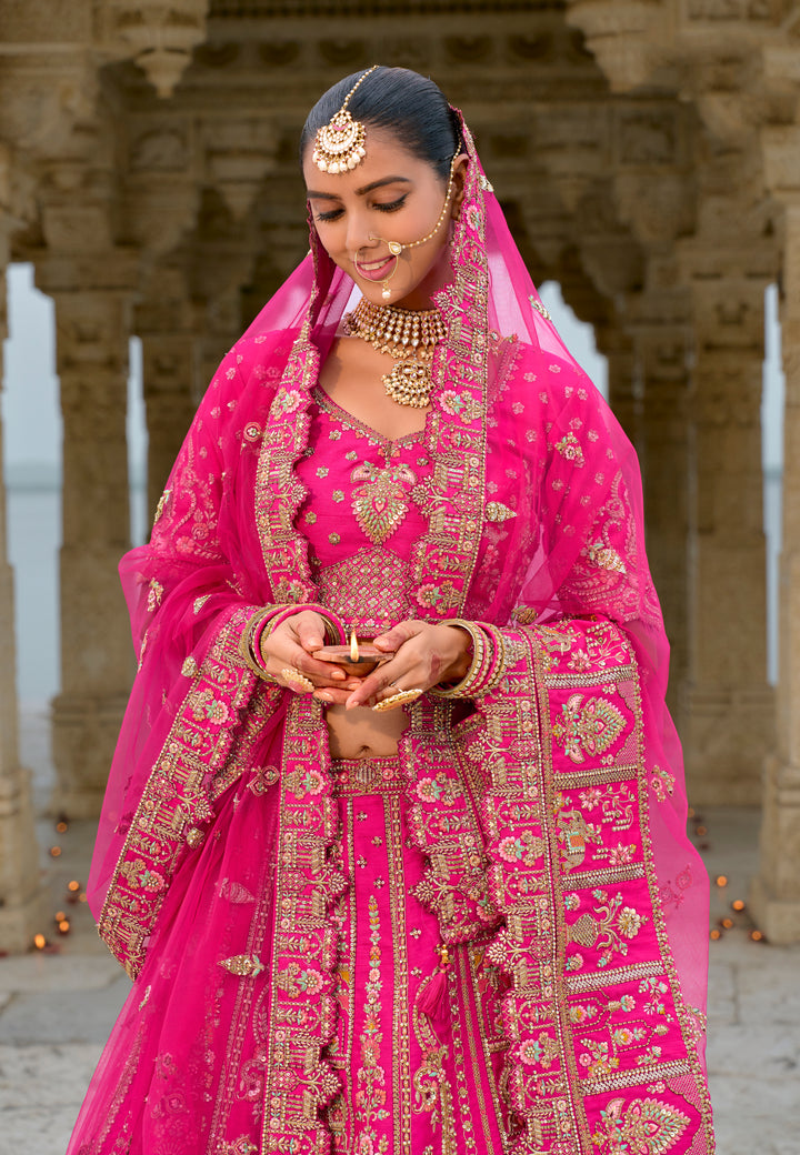 Silk & Art Silk Lehenga Choli with Heavy Embroidery, Zari & Sequins Work – Available in Rani Pink and Red