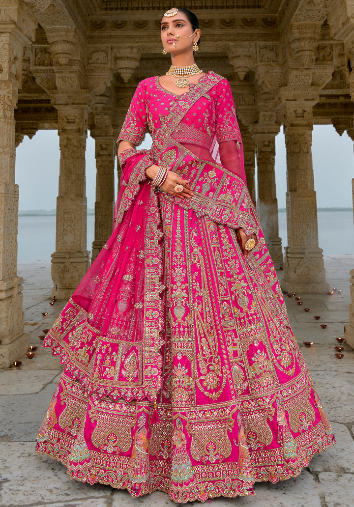 Silk & Art Silk Lehenga Choli with Heavy Embroidery, Zari & Sequins Work – Available in Rani Pink and Red