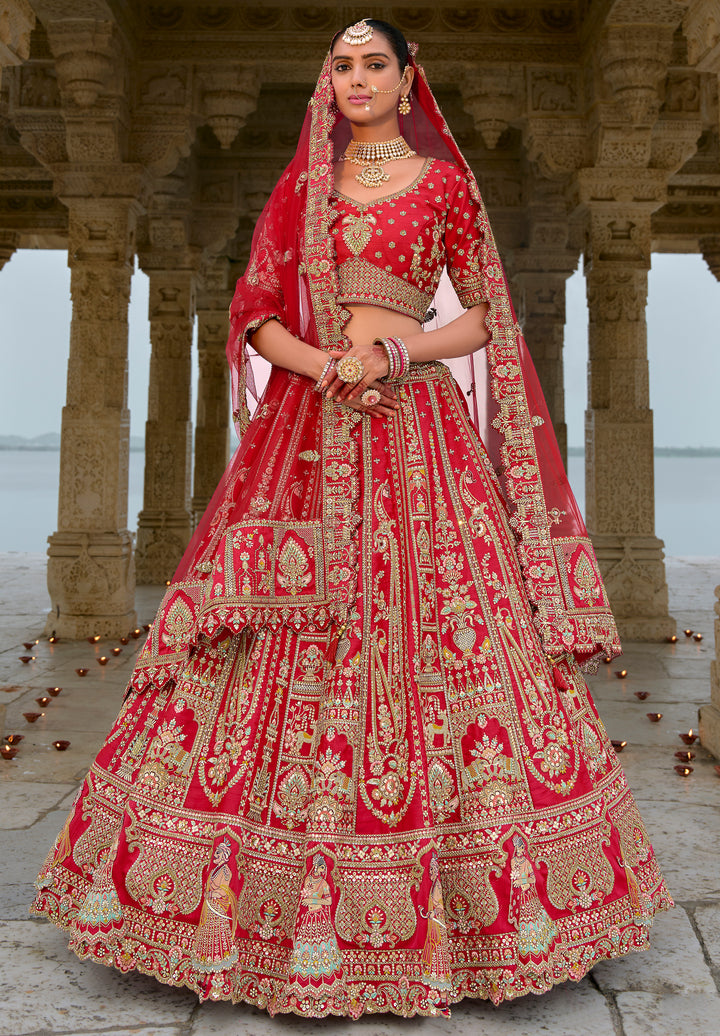 Silk & Art Silk Lehenga Choli with Heavy Embroidery, Zari & Sequins Work – Available in Rani Pink and Red