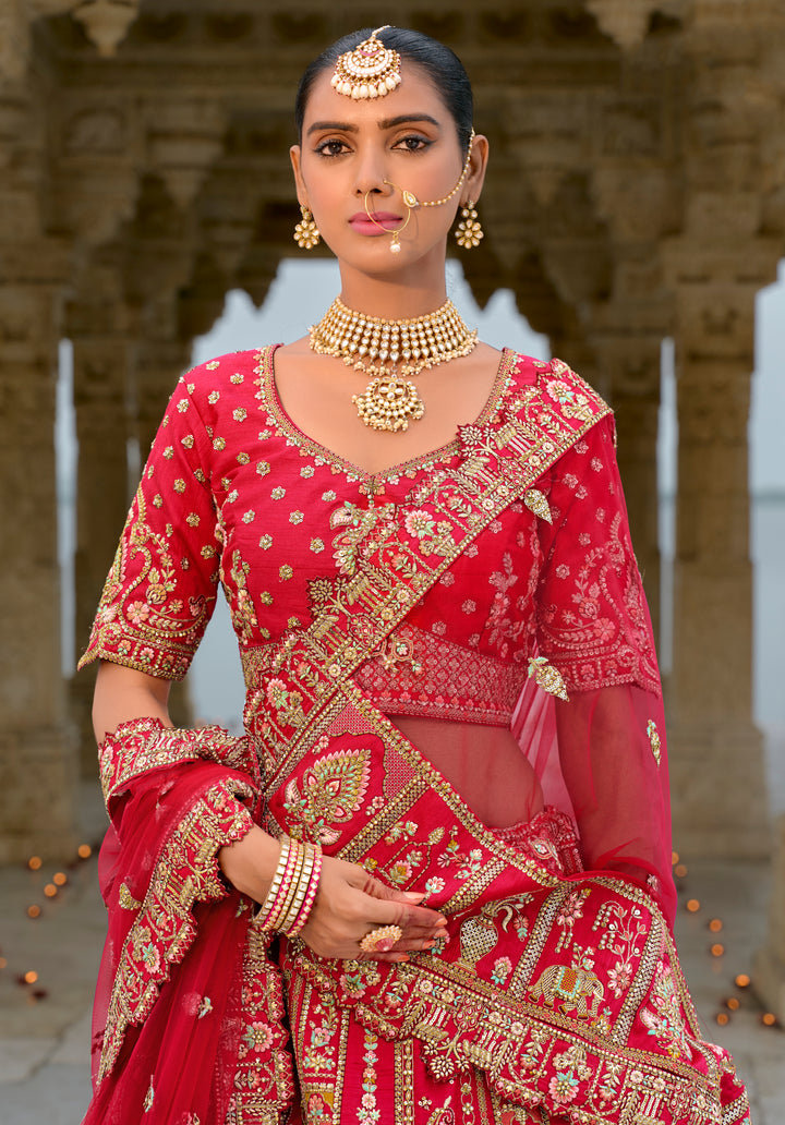 Silk & Art Silk Lehenga Choli with Heavy Embroidery, Zari & Sequins Work – Available in Rani Pink and Red