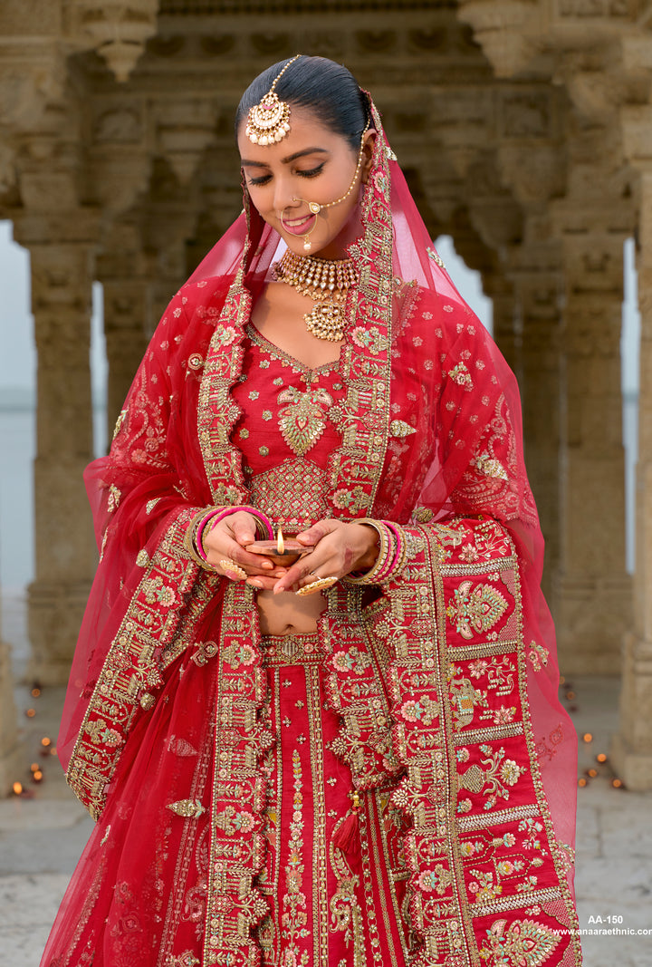 Silk & Art Silk Lehenga Choli with Heavy Embroidery, Zari & Sequins Work – Available in Rani Pink and Red