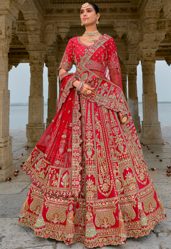 Silk & Art Silk Lehenga Choli with Heavy Embroidery, Zari & Sequins Work – Available in Rani Pink and Red