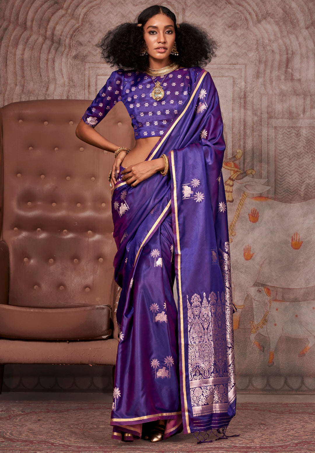 Satin Silk Saree with Jacquard Woven Work & Matching Blouse - 6 Stunning Colors