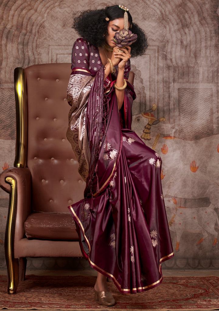 Satin Silk Saree with Jacquard Woven Work & Matching Blouse - 6 Stunning Colors