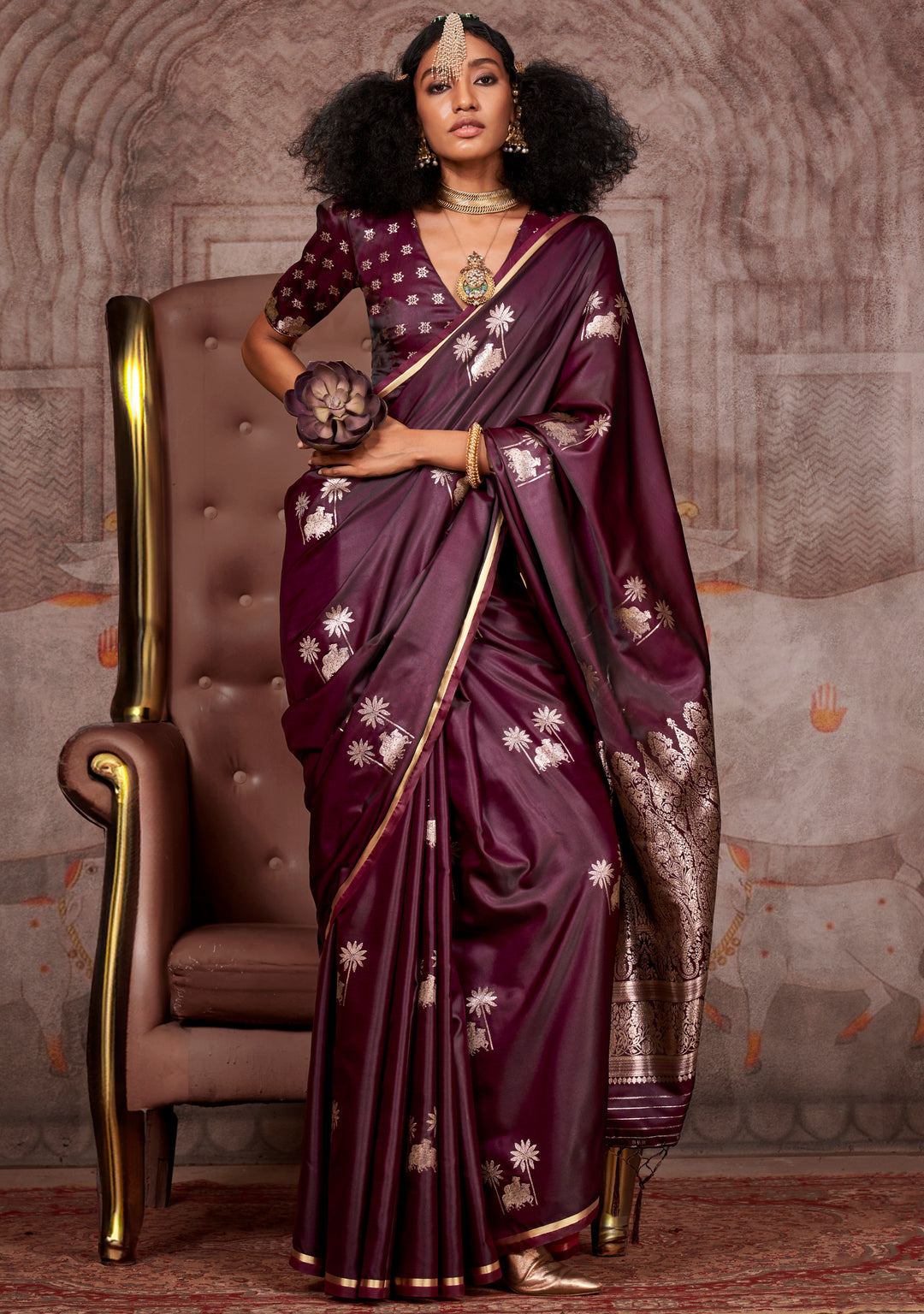 Satin Silk Saree with Jacquard Woven Work & Matching Blouse - 6 Stunning Colors