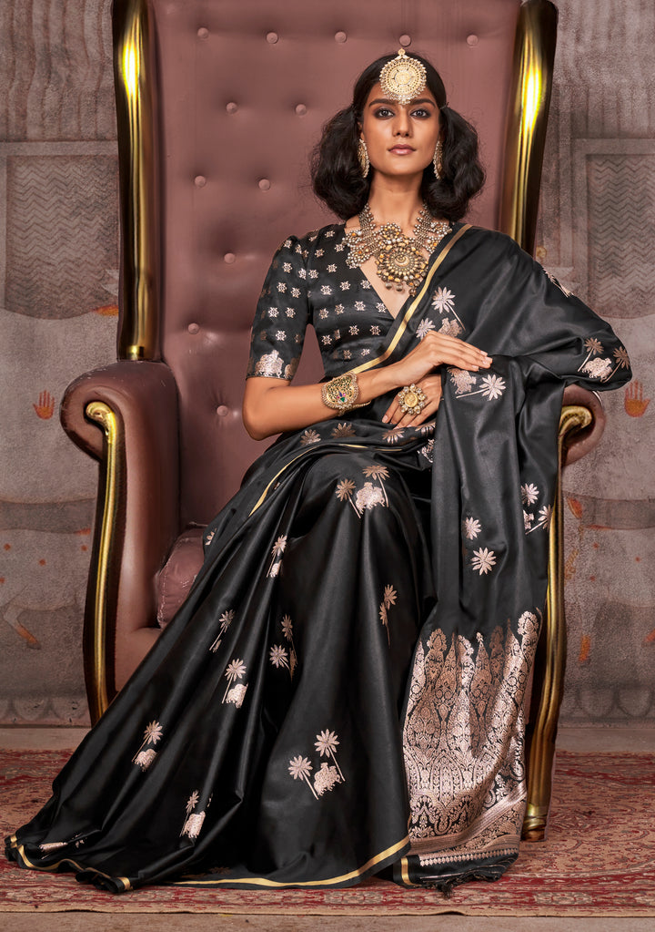 Satin Silk Saree with Jacquard Woven Work & Matching Blouse - 6 Stunning Colors