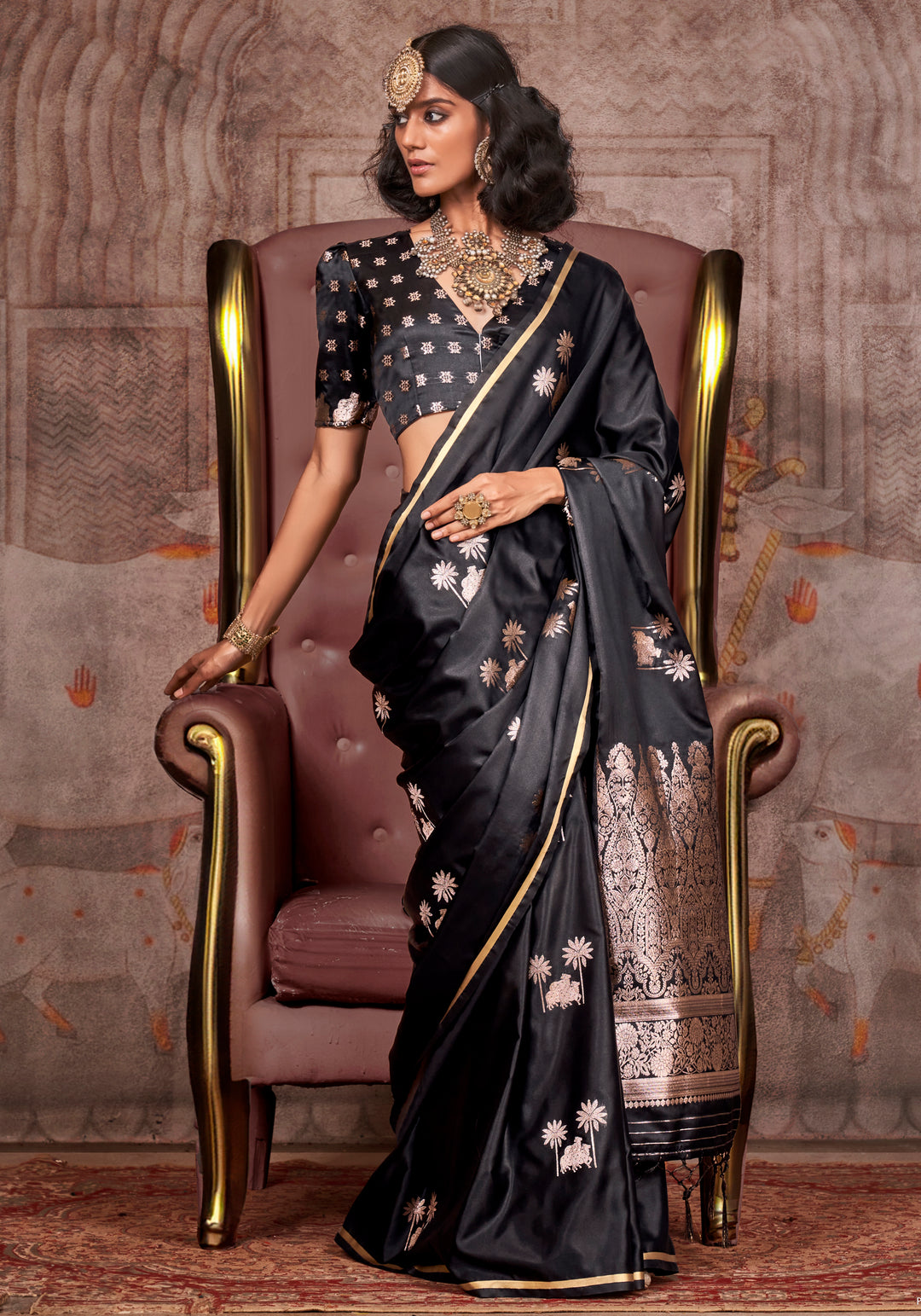 Satin Silk Saree with Jacquard Woven Work & Matching Blouse - 6 Stunning Colors