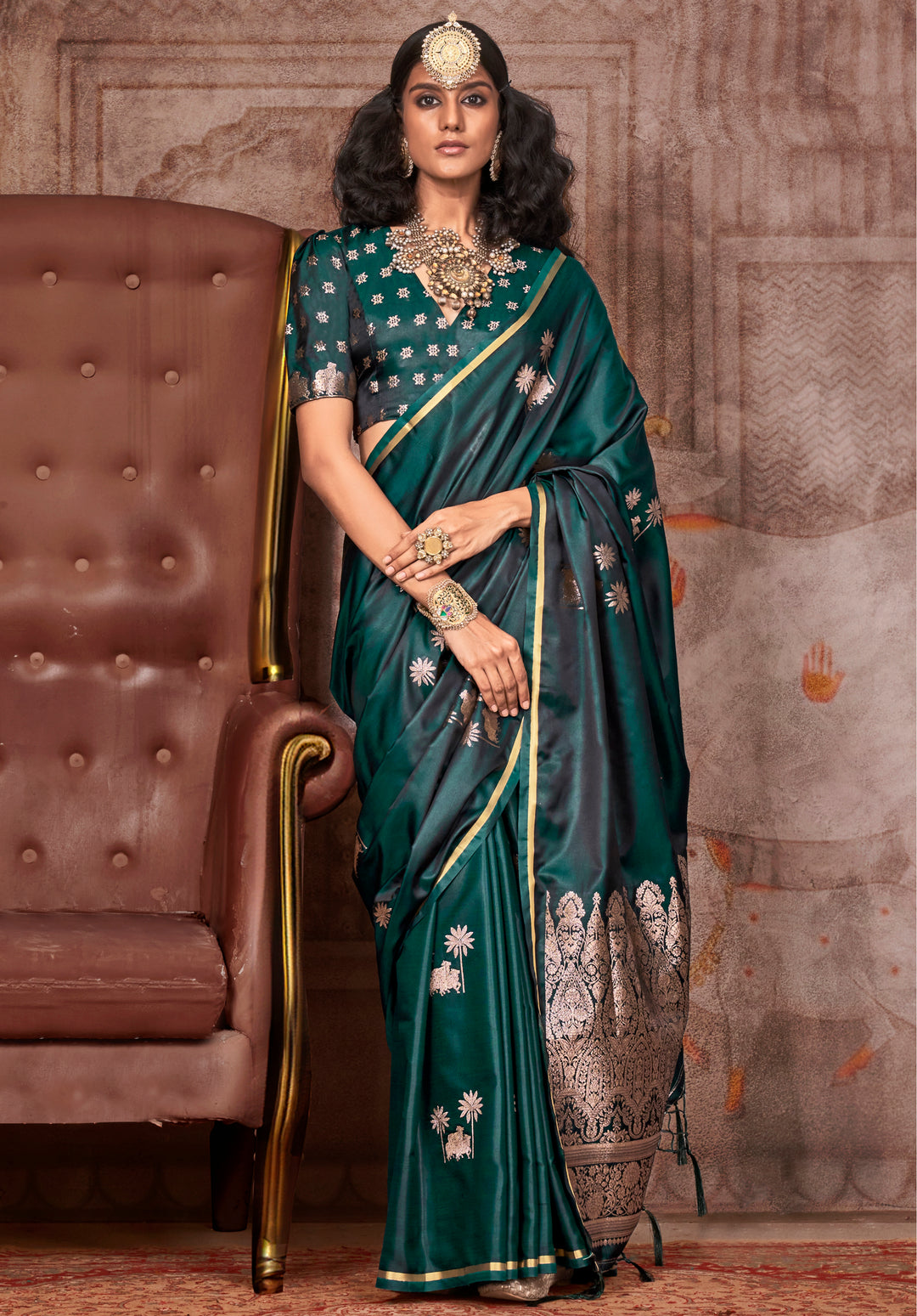 Satin Silk Saree with Jacquard Woven Work & Matching Blouse - 6 Stunning Colors