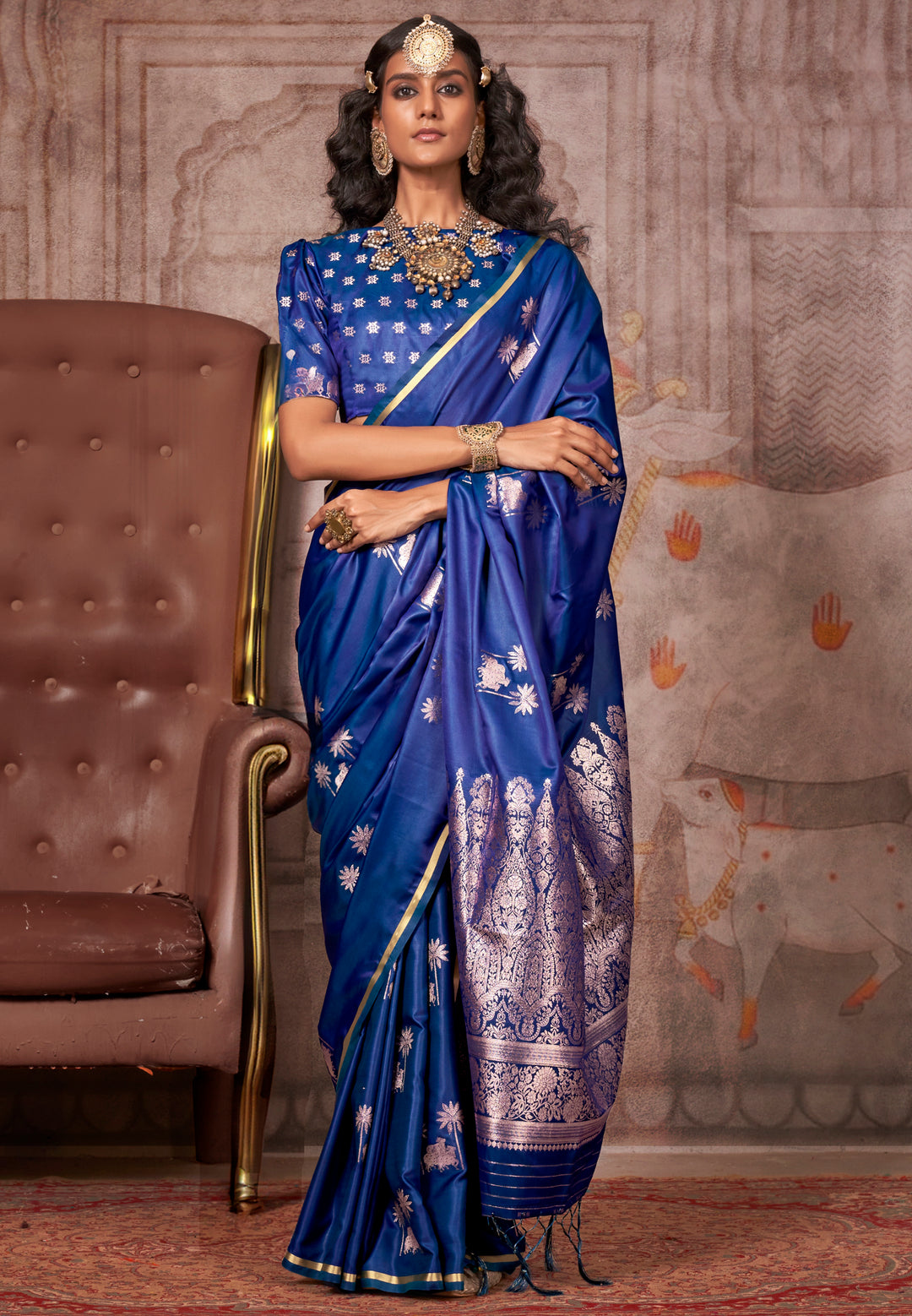 Satin Silk Saree with Jacquard Woven Work & Matching Blouse - 6 Stunning Colors