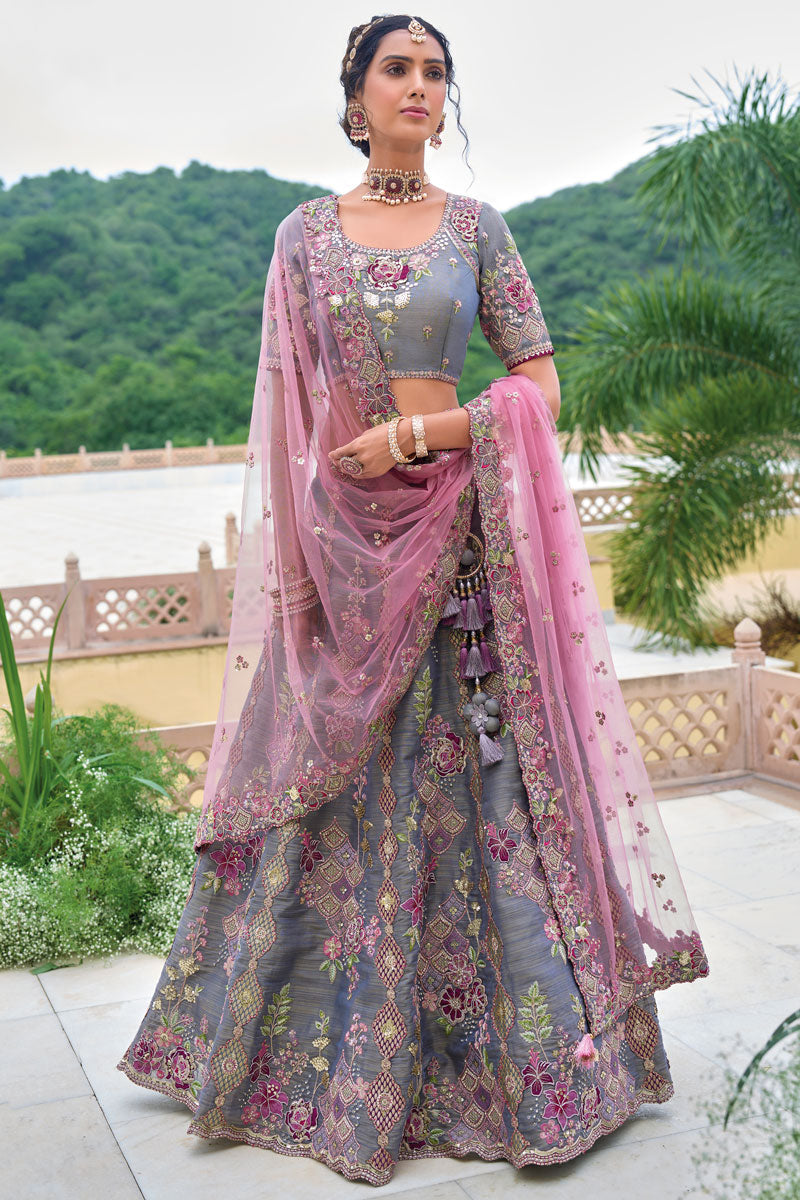 Gray Heavy Embroidered Lehenga | Designer Lehenga for Weddings