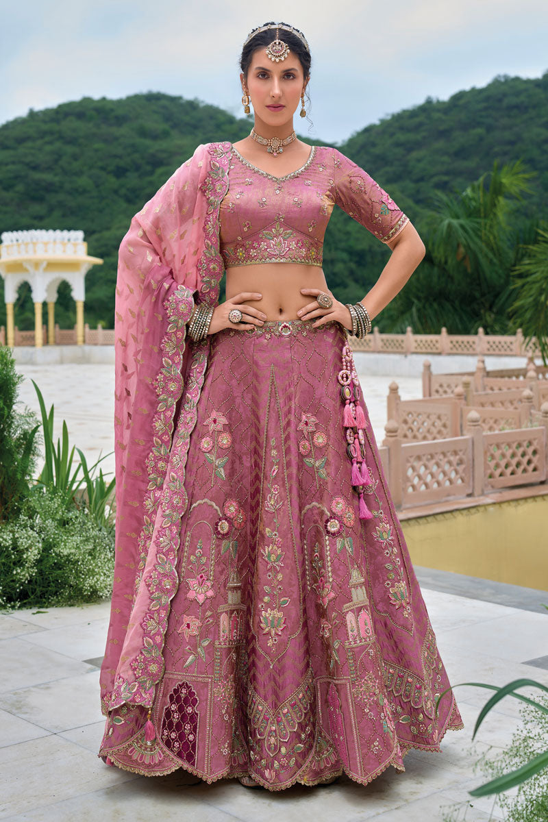 Heavy Embroidered Onion Pink Lehenga | Indian Ethnic Wear for Women