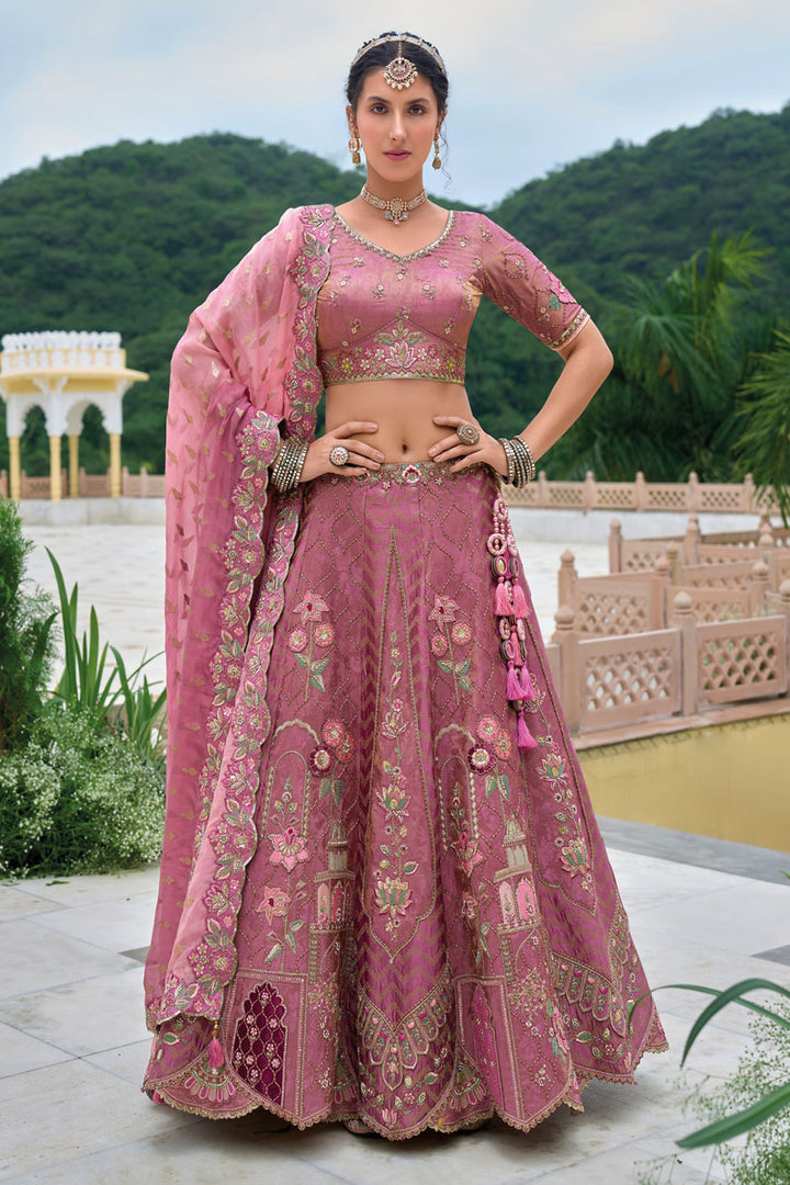 Heavy Embroidered Onion Pink Lehenga | Indian Ethnic Wear for Women