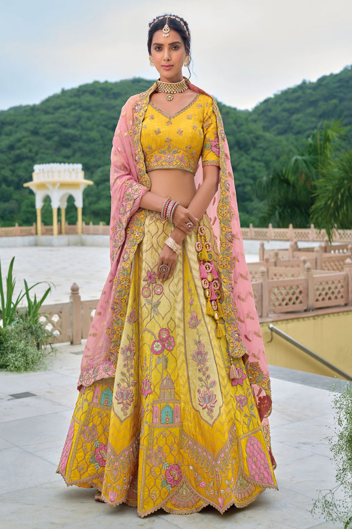 Mustard Silk Lehenga Set | Bridal Lehenga with Heavy Sequins Work