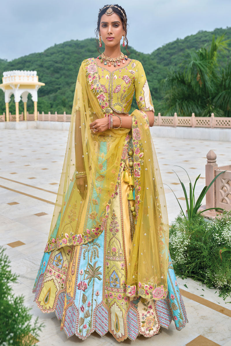 Multicolor Bridal Lehenga Choli | Silk Lehenga with Heavy Embroidery