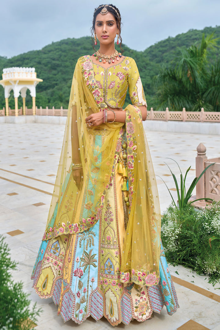 Multicolor Bridal Lehenga Choli | Silk Lehenga with Heavy Embroidery