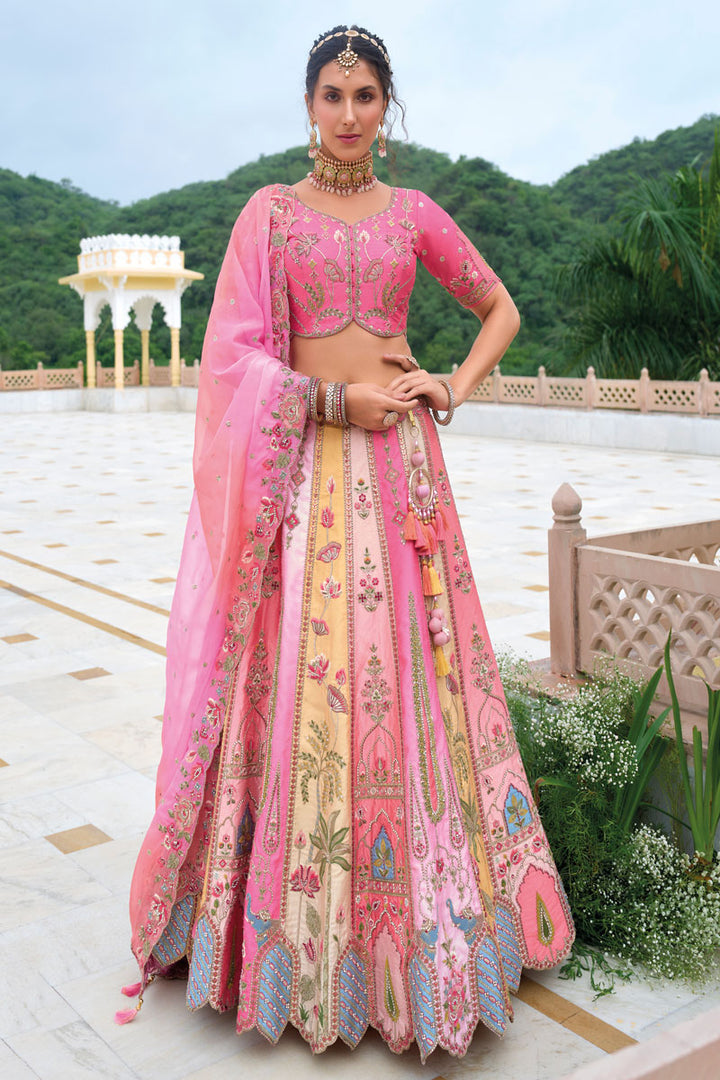 Multicolor Bridal Lehenga | Wedding Lehenga Choli with Hot Pink Blouse