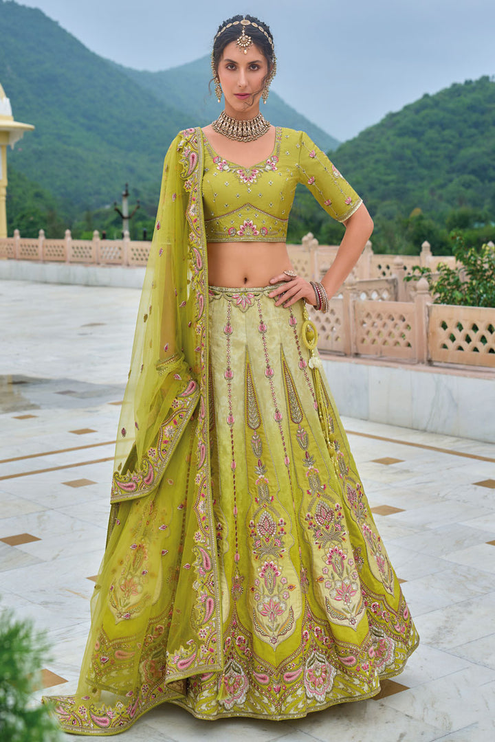 Lime Green Bridal Lehenga | Heavy Embroidered Lehenga Choli Set