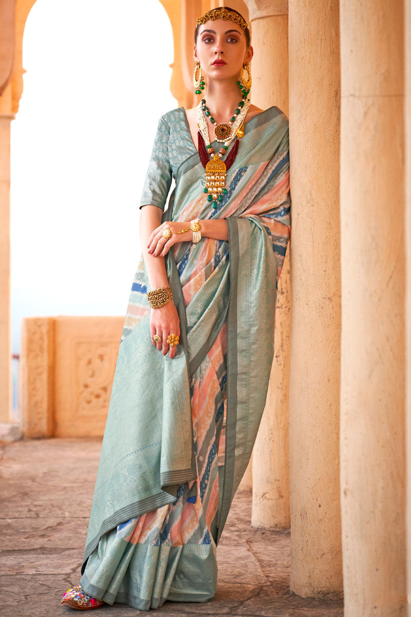 Viscose Silk Indian Saree | Zari Woven Bridal Sadi with Foil Print