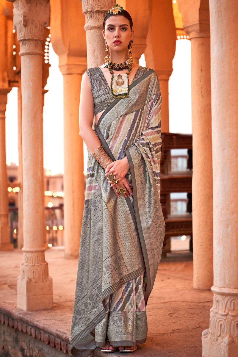 Viscose Silk Indian Saree | Zari Woven Bridal Sadi with Foil Print