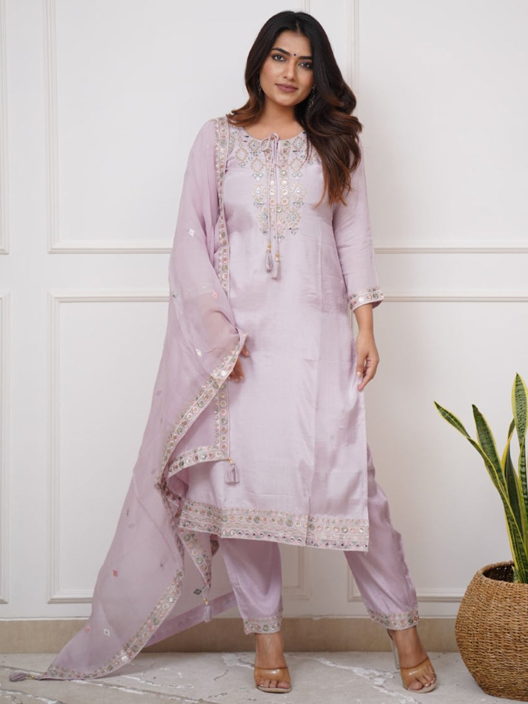 Light Pink  Viscose-Chanderi | Heavy Designer Thread Embroidery & Sequins