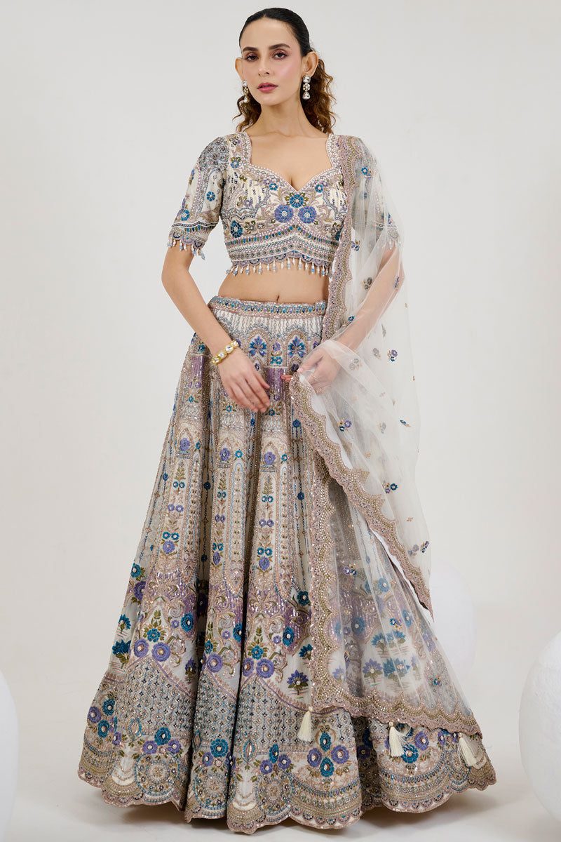 Elegant Off White Lehenga Set | Organza & Net with Intricate Hand Embroidery