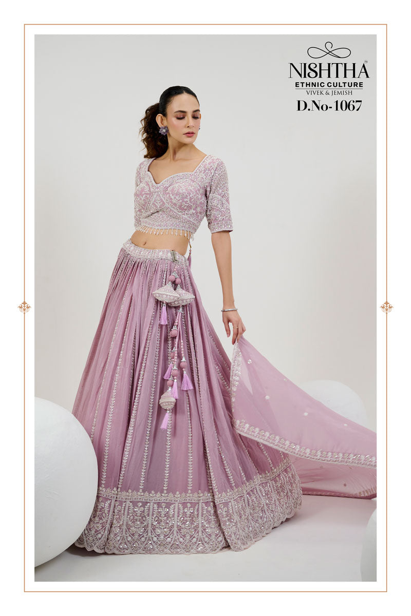 Gorgeous Pink Georgette Lehenga | Sequins & Hand Embroidered Bridal Wear