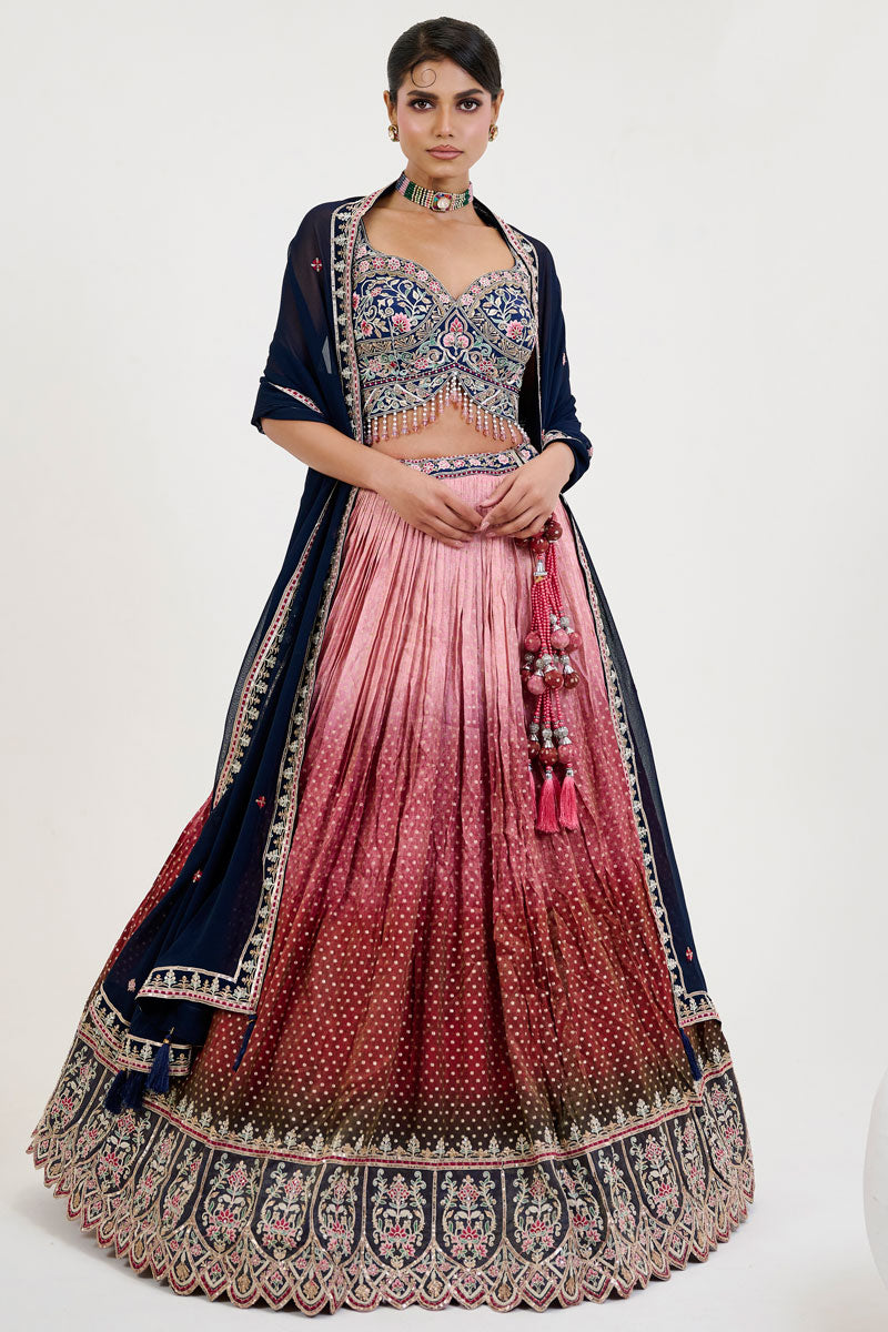 Multicolor Jacquard Lehenga | Embroidered Blouse with Stylish Woven Design