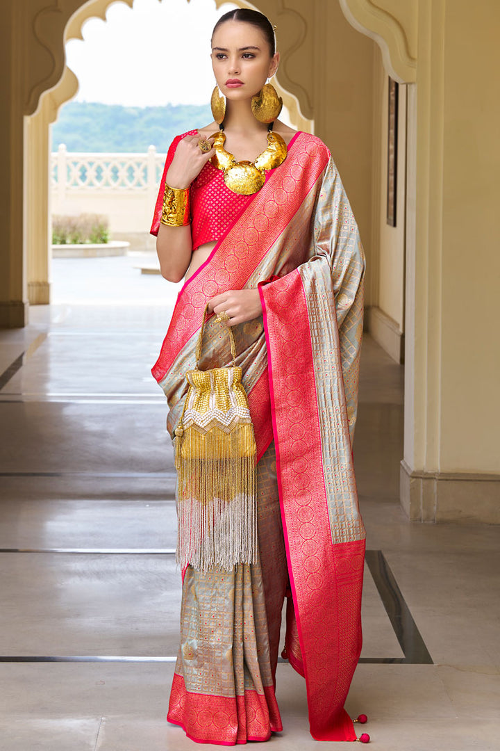 Banarasi PV Silk Jacquard Saree | Elegant Saree with Blouse for Festive Wear