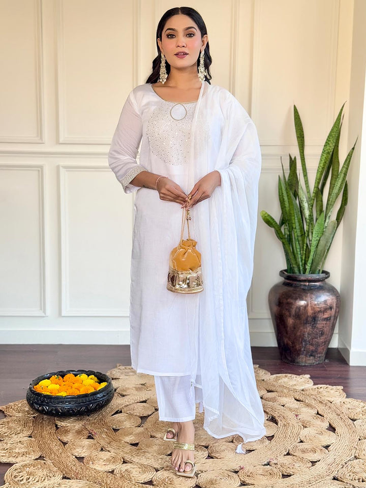 Versatile Chanderi Kurti Set with White| Chanderi Bottom and Tabby