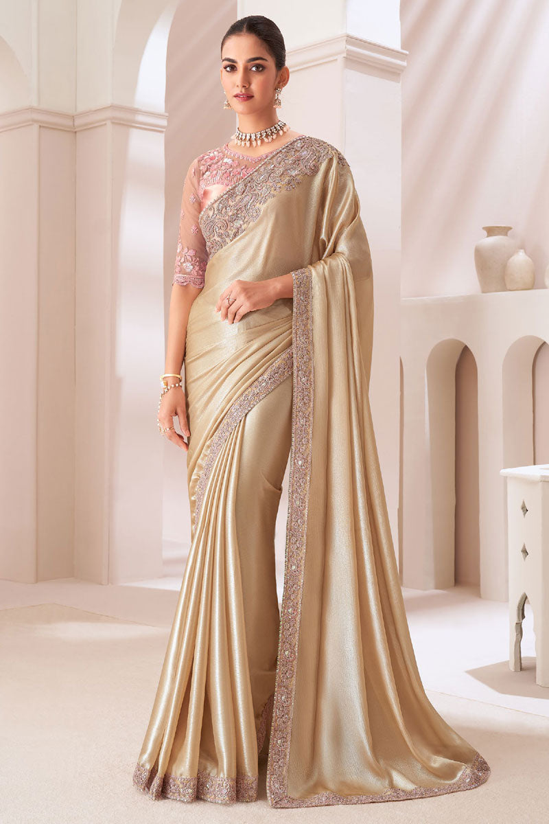 Radiant Satin Chiffon Saree with | A Captivating Traditional Ensemble