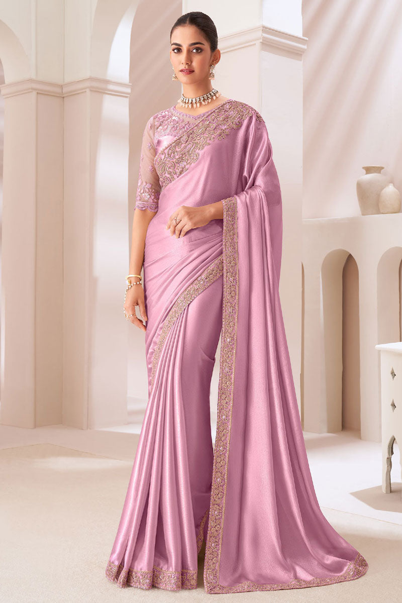 Radiant Satin Chiffon Saree with | A Captivating Traditional Ensemble