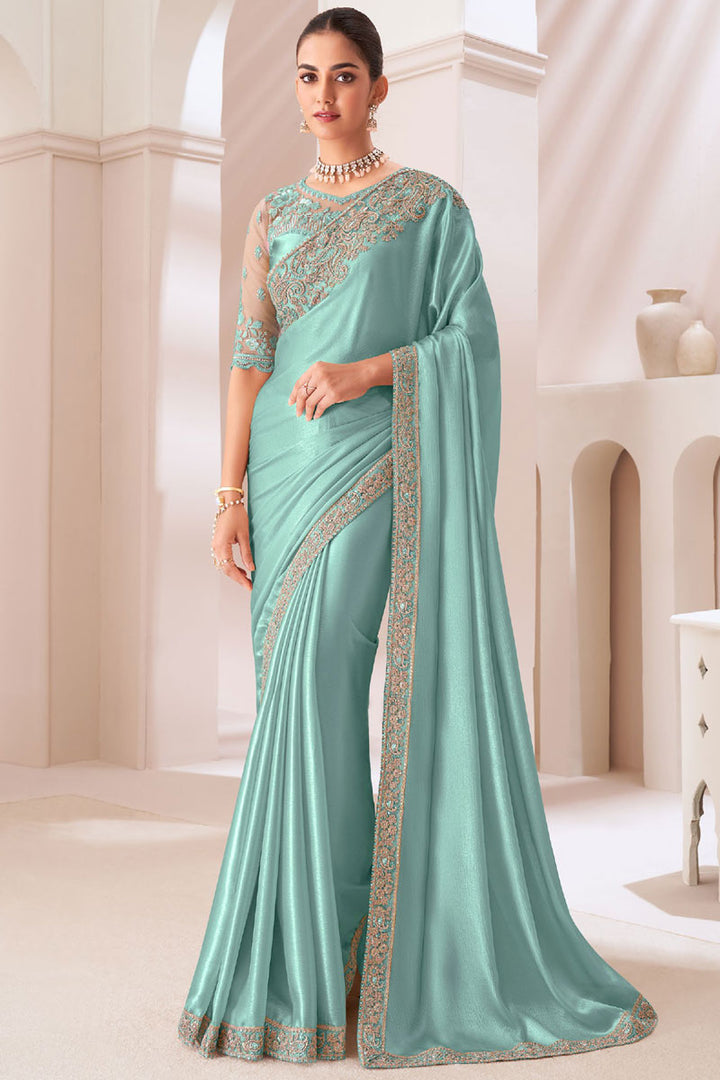 Radiant Satin Chiffon Saree with | A Captivating Traditional Ensemble