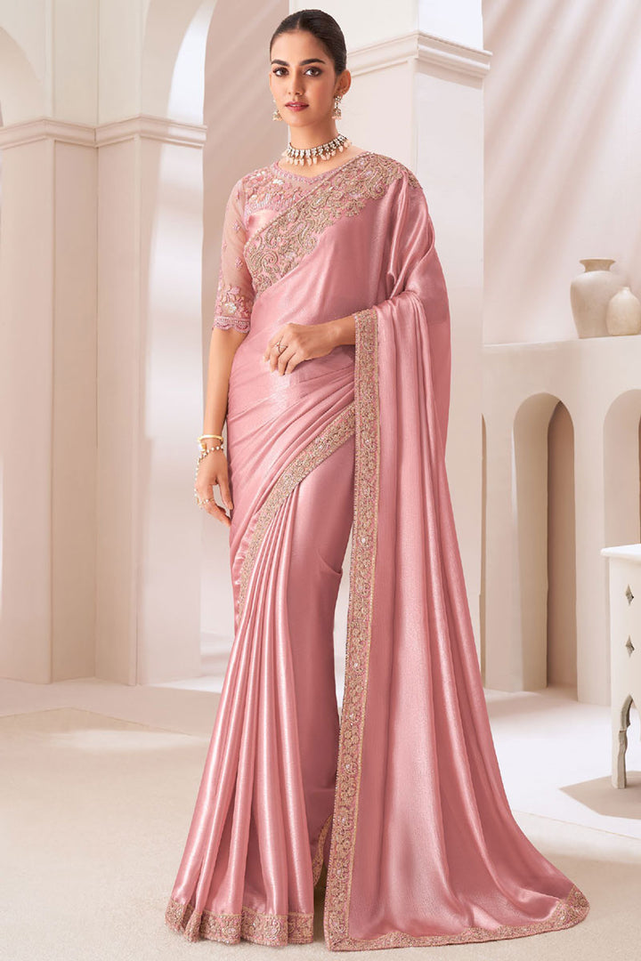 Radiant Satin Chiffon Saree with | A Captivating Traditional Ensemble