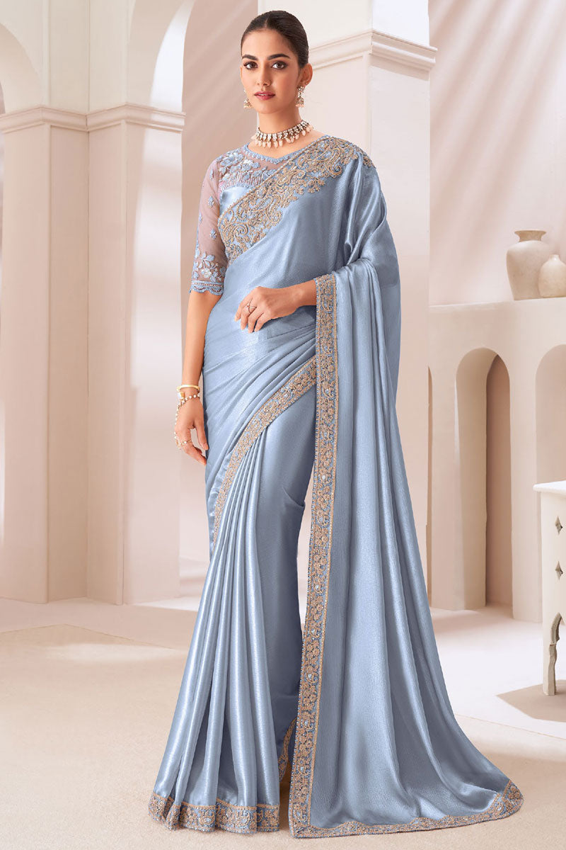 Radiant Satin Chiffon Saree with | A Captivating Traditional Ensemble