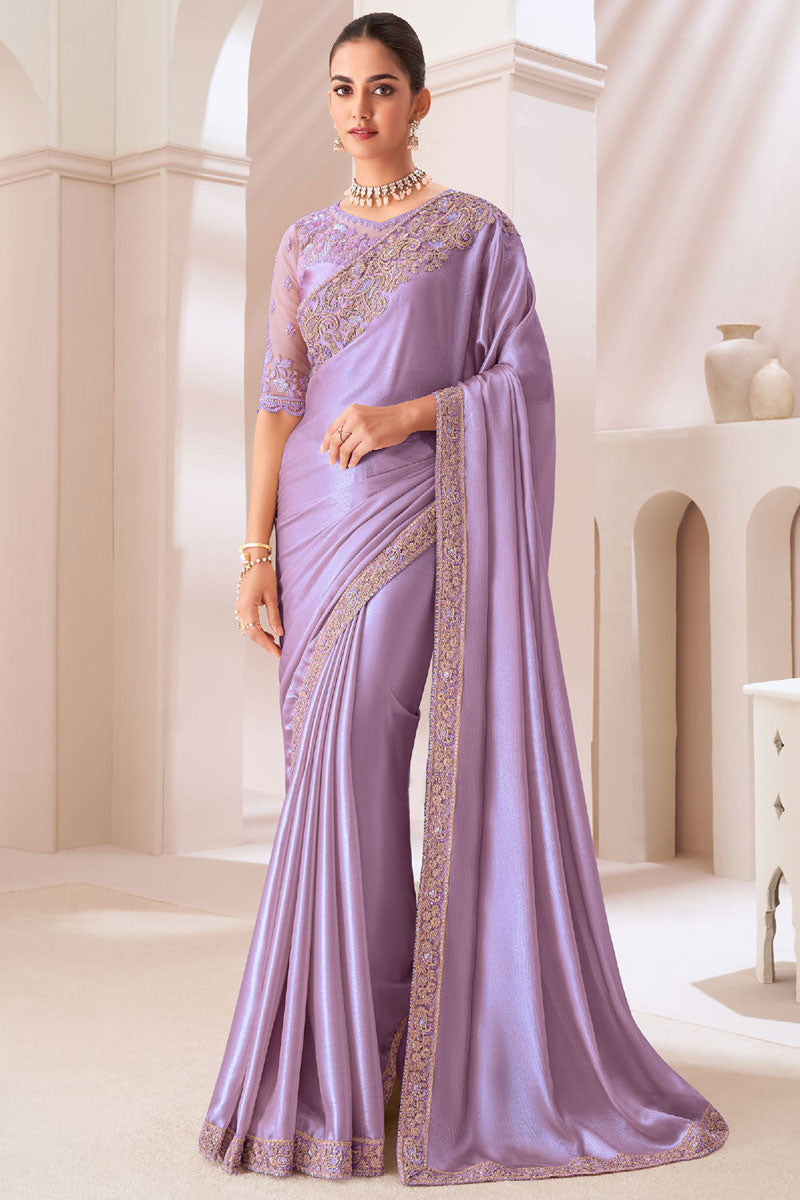 Radiant Satin Chiffon Saree with | A Captivating Traditional Ensemble