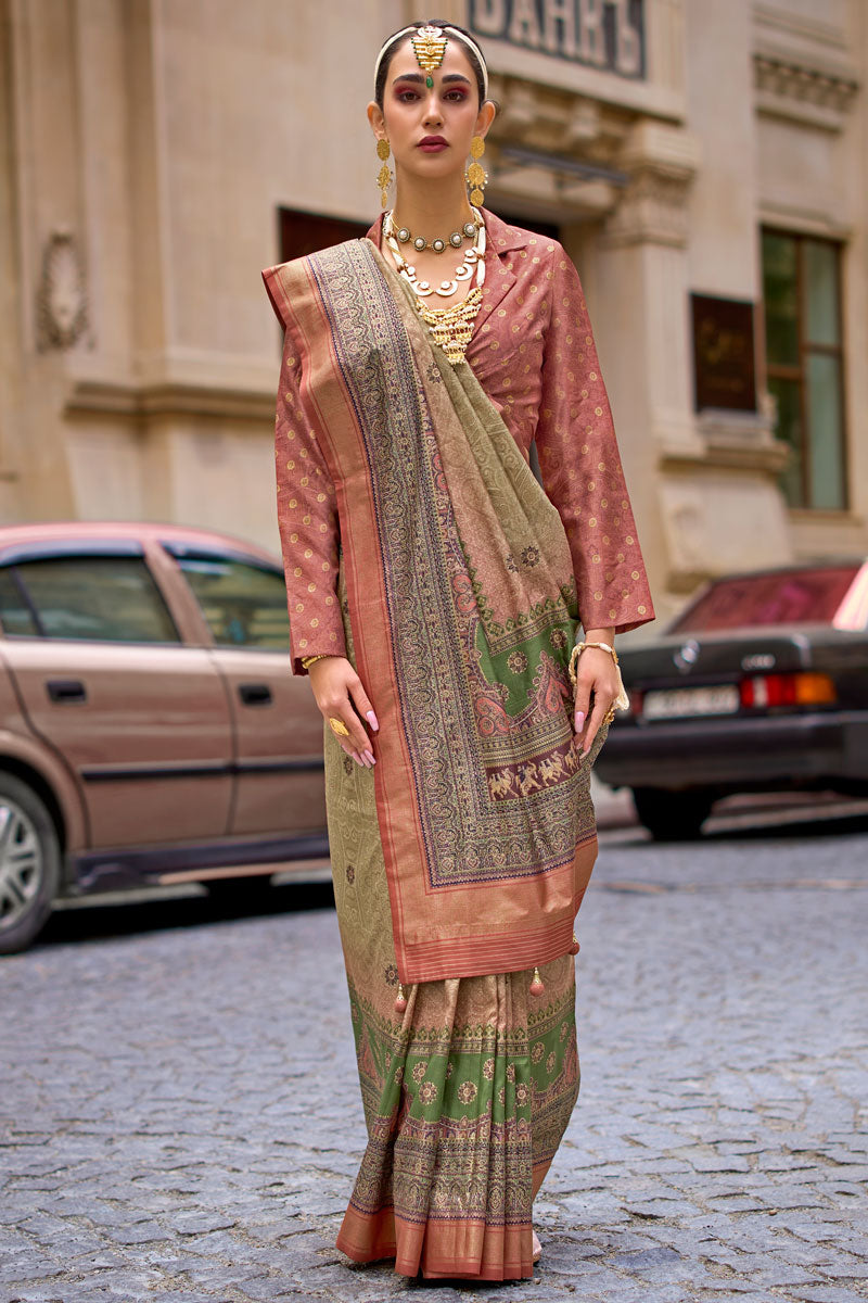 Stunning Multicolor Pv Silk Saree with Rust Blouse | Crafted for Timeless Elegance