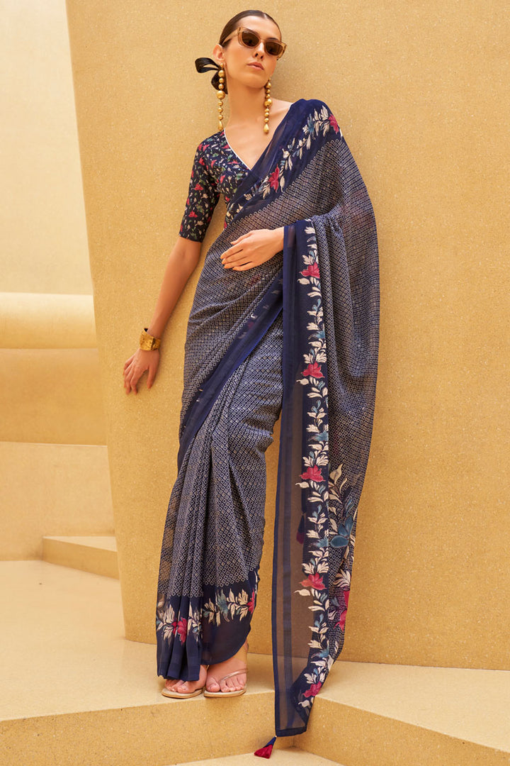 Georgette & Silk Blend Saree | Vibrant Printed Design for All Occasions